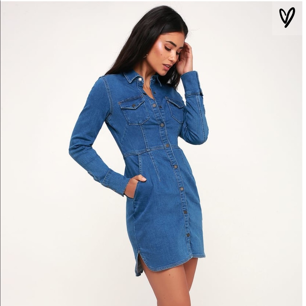 Free People Dynomite Long Sleeve Jean Dress